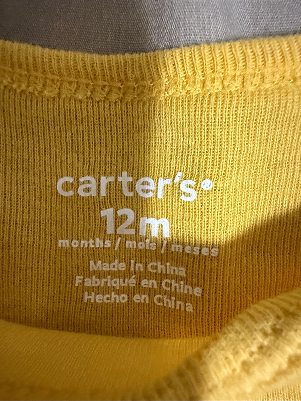 NWOT 12 months Carter's Bright Yellow Short-Sleeve Baby Bodysuit - Picture 2 of 3